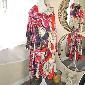 Samuel Dong Red and Black Patterned Midi Dress